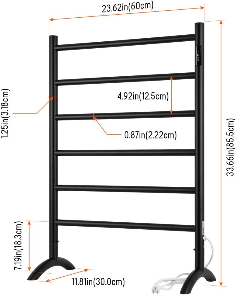 NORTTA Freestanding Towel Warmer 6 Bars 3 Modes Black Stainless Steel 1