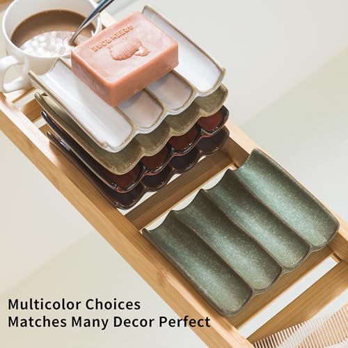 Cormomu Draining Ceramic Soap Dish - Fluted Design Green