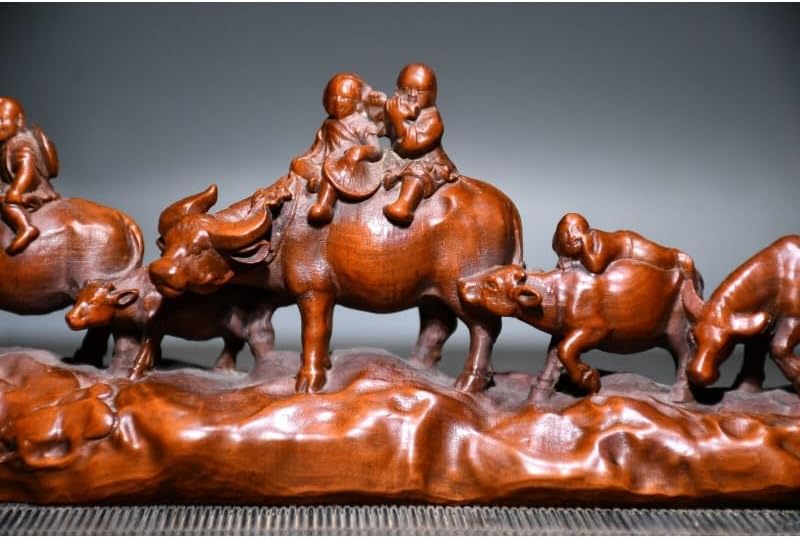 LimpaC Boxwood Five Animal Ox Meditating Statues Pen Holder