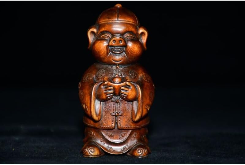 LimpaC Handmade Boxwood Pig Statue Decor