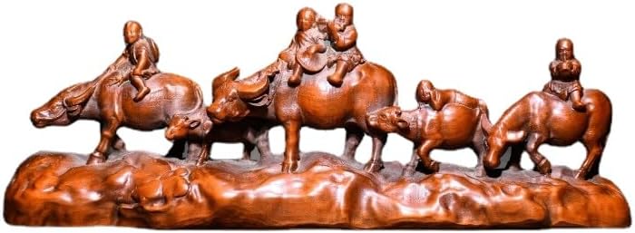 LimpaC Boxwood Five Animal Ox Meditating Statues Pen Holder