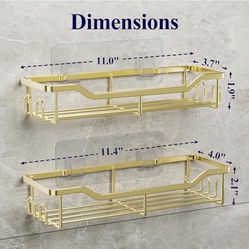 Kitsure Shower Caddy Large - 2 Pack Gold Adhesive Organizer