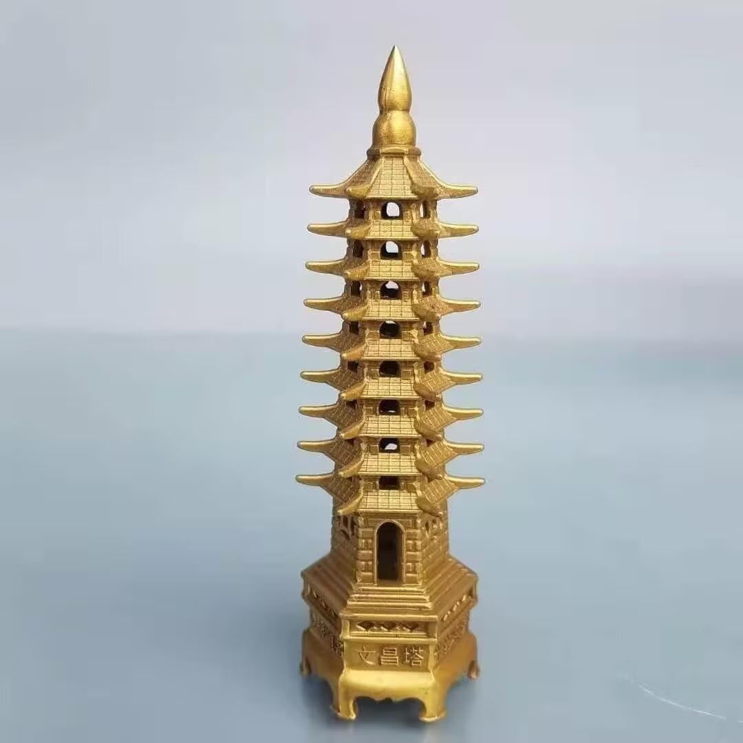 Brass Wenchang Pagoda Tower Figurine 9 Layers