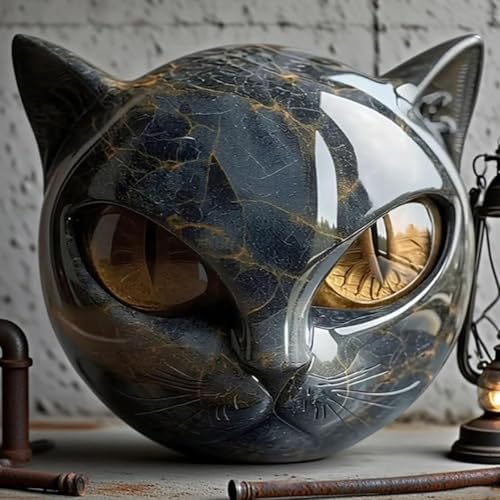 Luxury Black Cat Stone Sculpture - Modern Home Decor 1