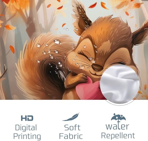 GDHBLING Fall Cartoon Squirrel Shower Curtain Set with Hooks