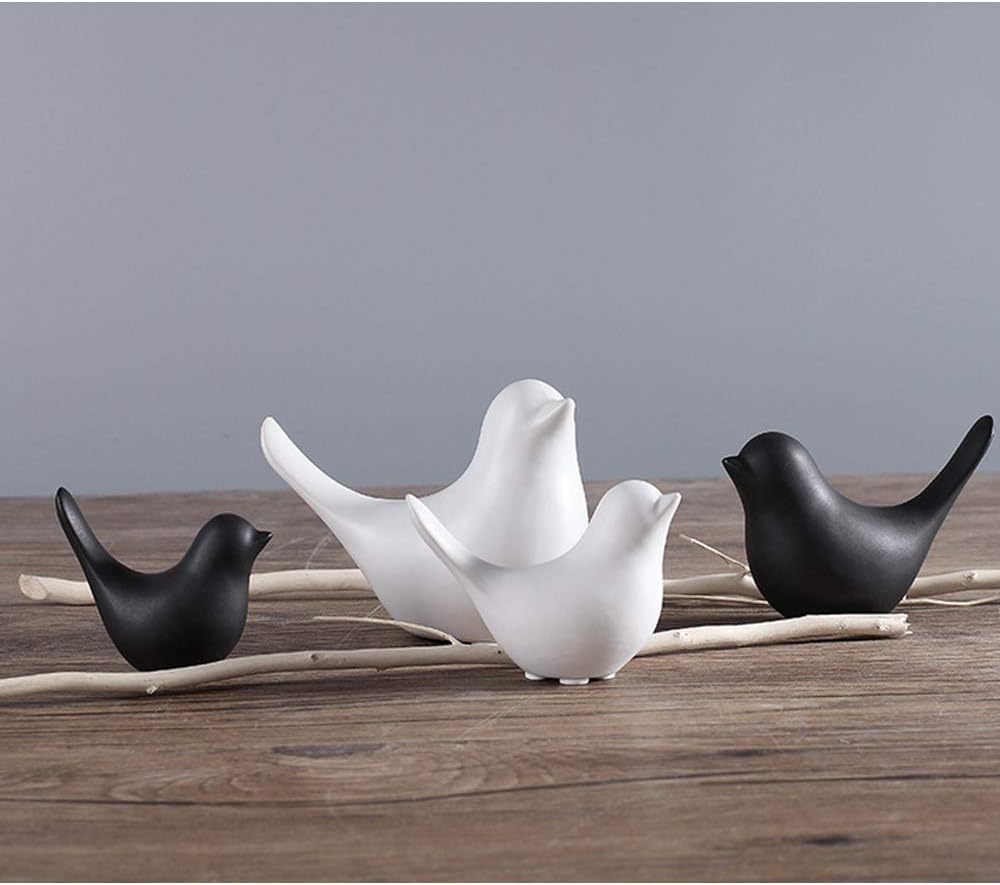 Home Small Ceramic Statues Black Birds Decor