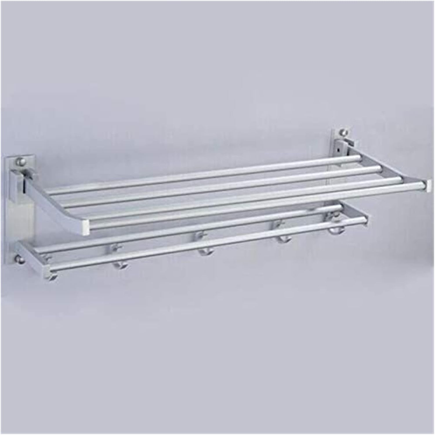 ALDEPO 40cm Aluminum Towel Rack with 5 Hooks and Double Shelf