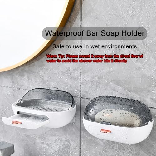 NICAVKIT 2 Pack Shower Soap Holder with Lid and Drain