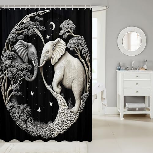 Erosebridal Elephant Shower Curtain Set 72x72 with Hooks