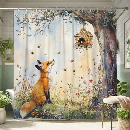 Fanciful Fox Shower Curtain Set 72x72 Inch