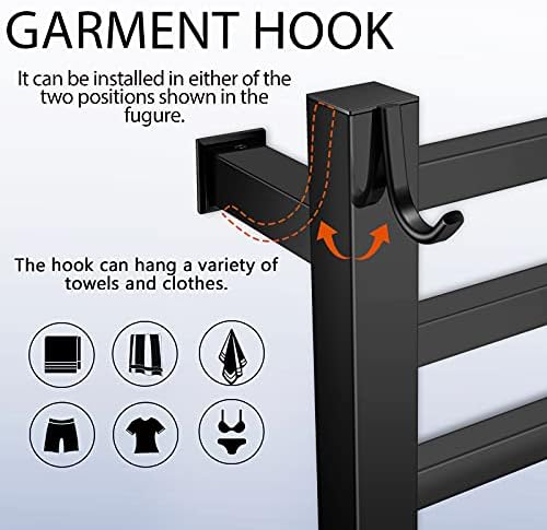 XBVV Matte Black 10-Bar Towel Warmer Rack with Timer and F Display