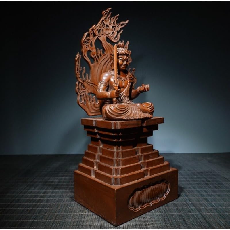Handcrafted Fudo Myo-o Boxwood Statue - Zen Decor