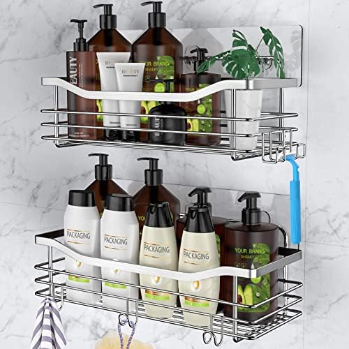 Orimade 2-Pack Shower Caddy with 5 Hooks and Adhesive