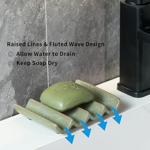 Cormomu Draining Ceramic Soap Dish - Fluted Design Green