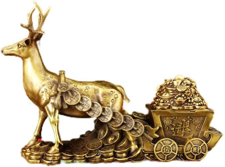 Usoway Brass Deer Lucky Money Cart Home Dcor