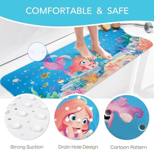 SHUCHING Mermaid Baby Bath Mat 40x16 Inch Non Slip