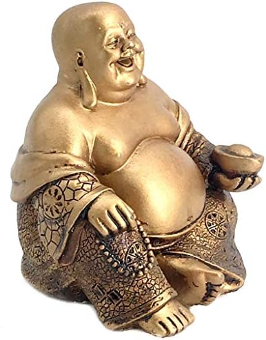 Bellaa Golden Laughing Buddha Statue 6 Inches Copper