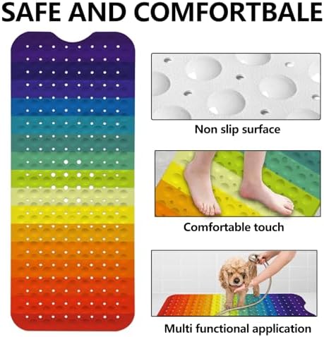 Lnond Rainbow Bathtub Mat 40 x 16 Inch Non-Slip