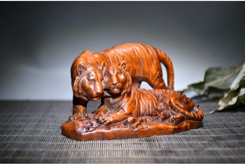 LimpaC Collection Boxwood Two Tiger Statues Meditating Sculpture