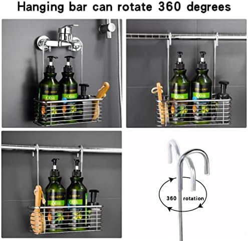 304 Stainless Steel Hanging Shower Rack with Rotatable Hooks