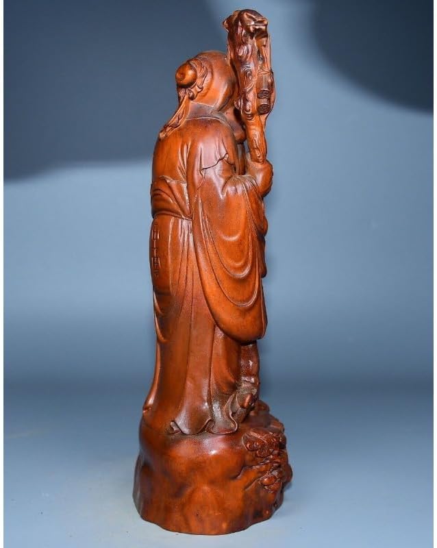 Boxwood Longevity God Peach Stand Handmade Statuette