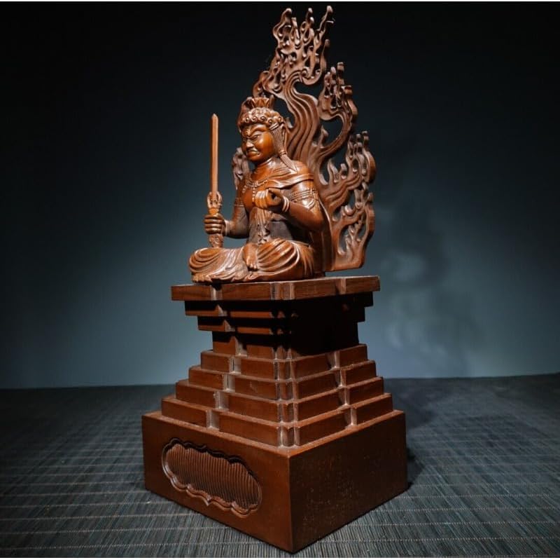 Handcrafted Fudo Myo-o Boxwood Statue - Zen Decor