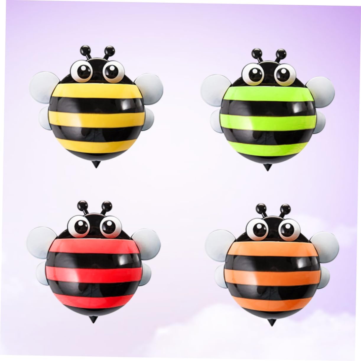 4pcs Cartoon Bee Wall Mount Toothbrush Holder with Suction Cup