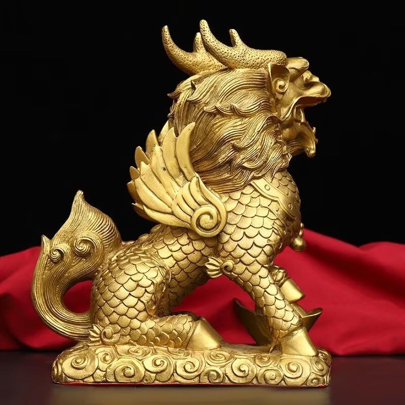 Brass Kirin Statue Fengshui Decor Home Office Ornament