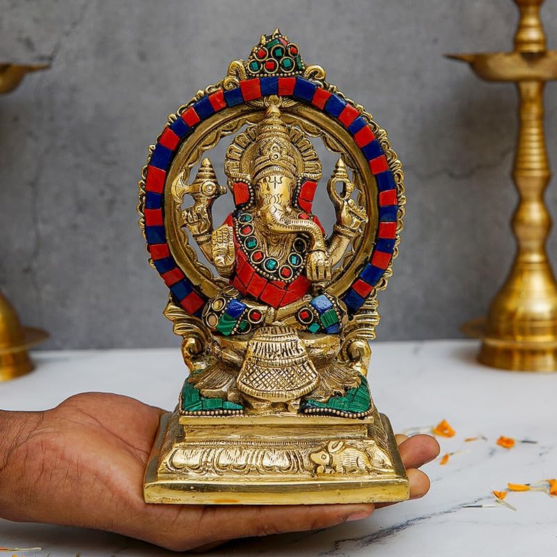 Statuestudio Sitting Ganesha Lakshmi Brass Statue 1