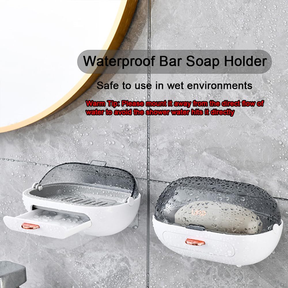 NICAVKIT 2 Pack Shower Soap Holder with Lid and Drain