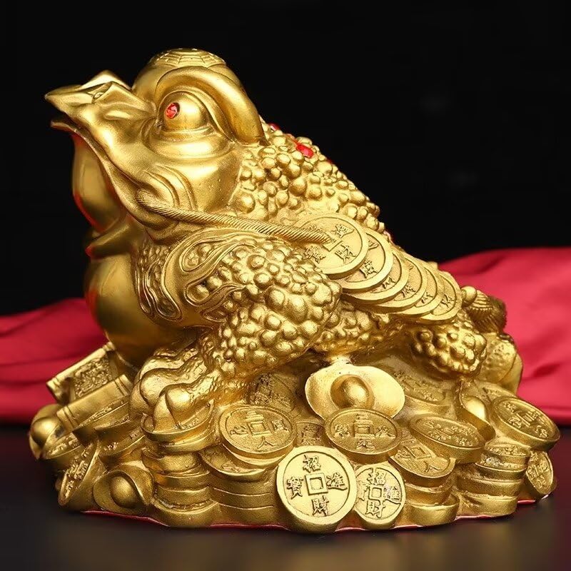 Julrybox Golden Toad Figurine Brass Wealth Statue