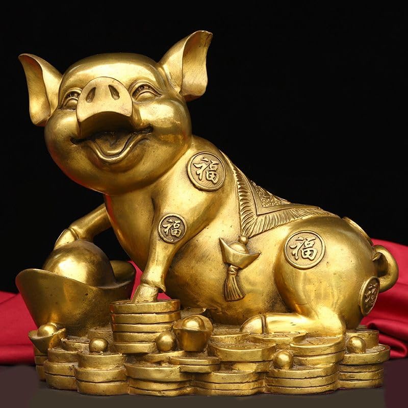 Ecqizer Feng Shui Gold Pig Figurine Wealth Symbol Home Decor