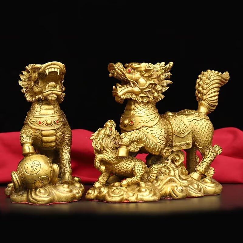 Julrybox Brass Qilin Fengshui Statue Home Office Decor