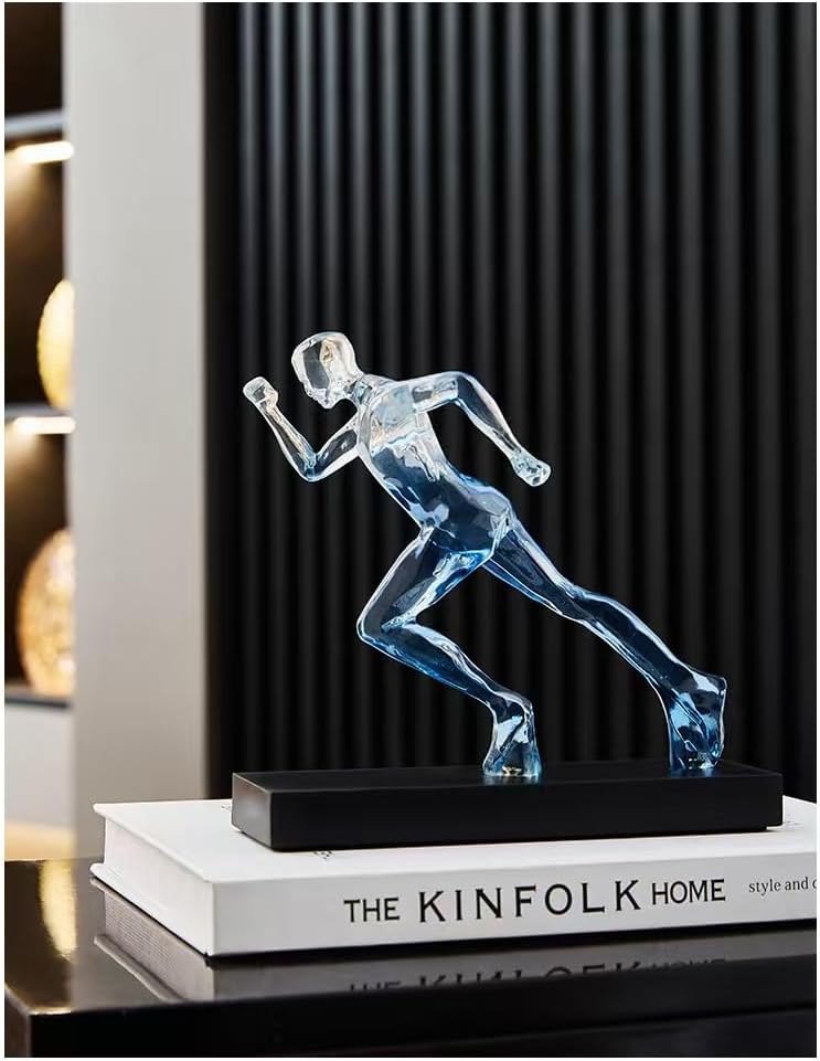 Rekeell Decorative Modern Art Runner Resin Figurine Black Base Blue