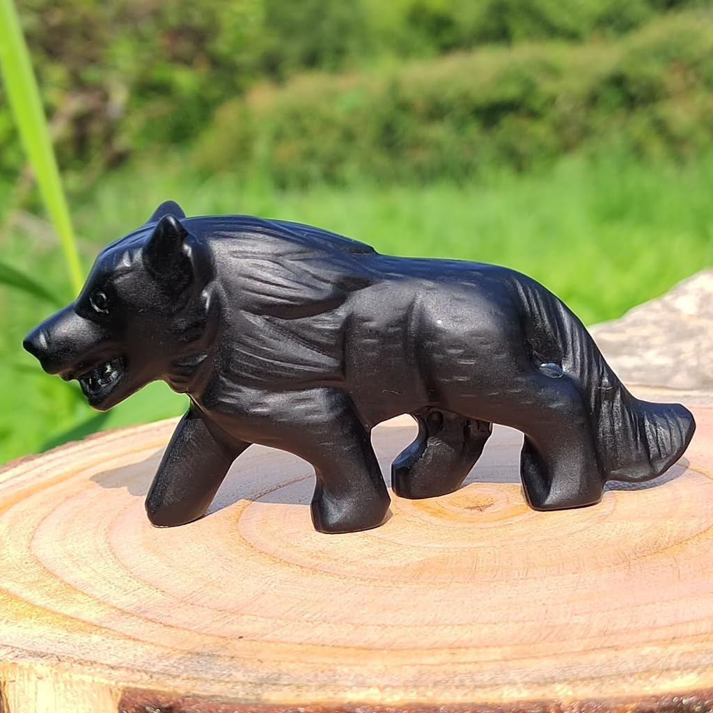 Obsidian Wolf Skull Crystal Figurine Decor