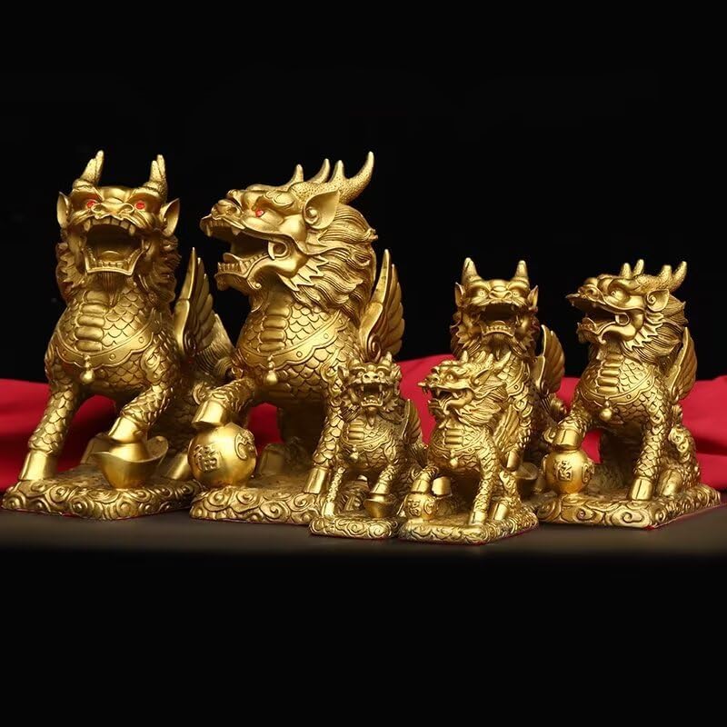 Brass Kirin Statue Fengshui Decor Home Office Ornament