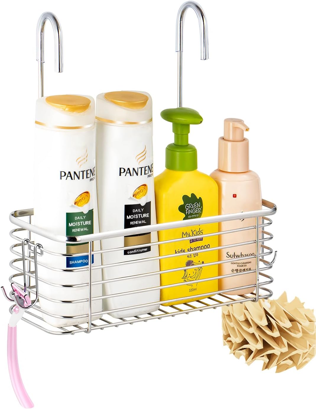 304 Stainless Steel Hanging Shower Rack with Rotatable Hooks