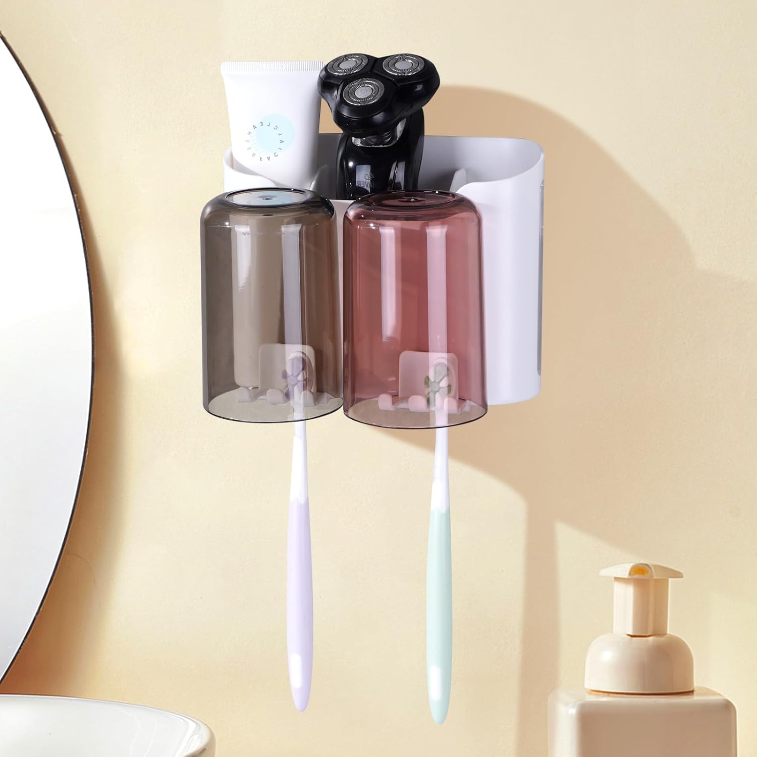 Eichzer Wall-Mounted Toothbrush Holder with 3 Slots and 2 Rinse Cups