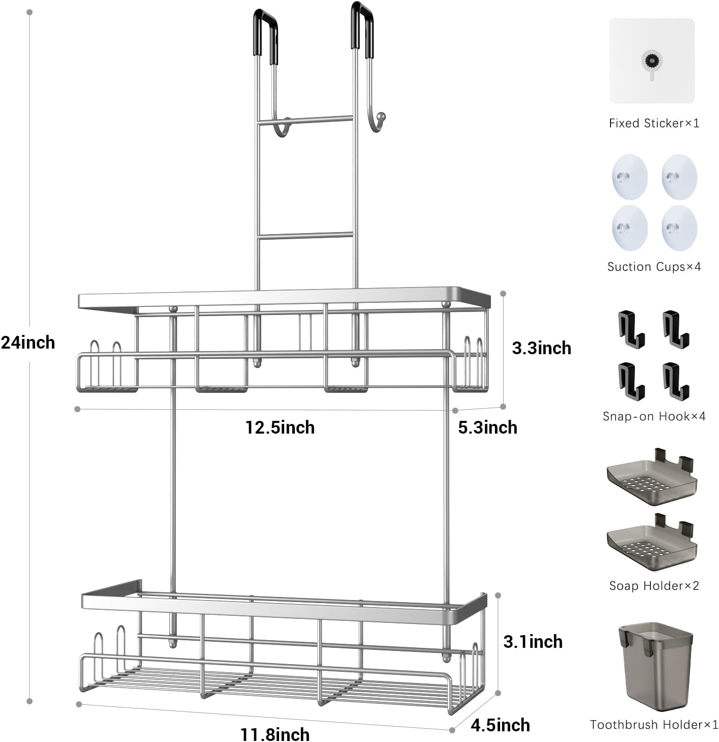 Aitatty Silver Hanging Shower Caddy Over Door - No Drilling