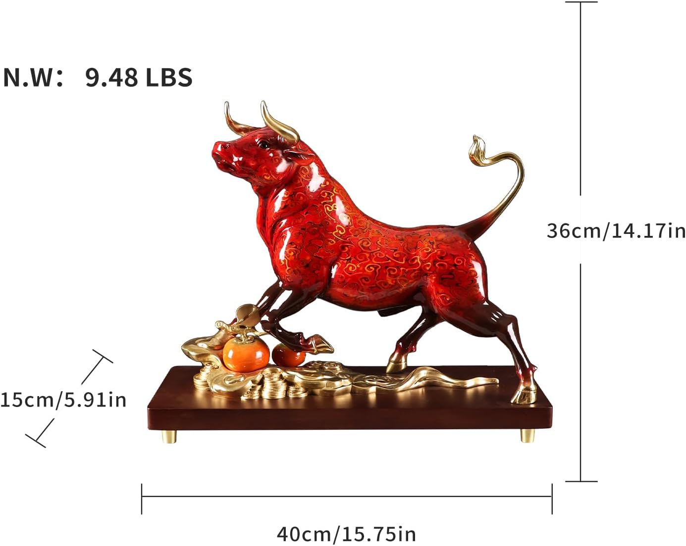 Brass Charging Bull Statue - Red Gold Home Decor Sculpture