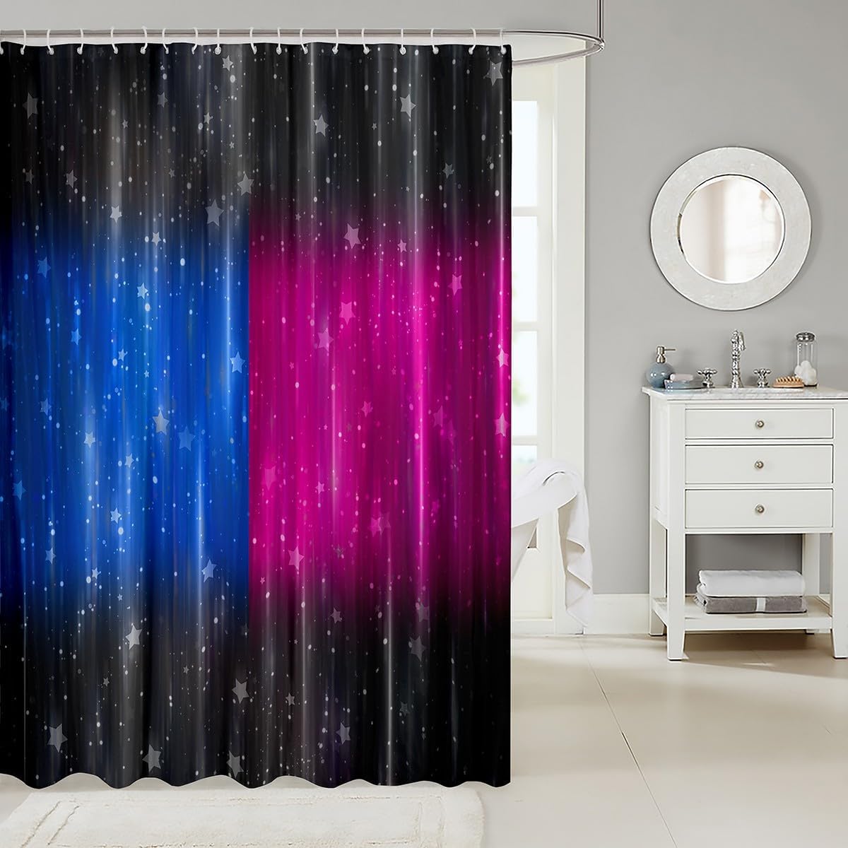 Erosebridal Black Navy Blue Hot Pink Ombre Shower Curtain Set