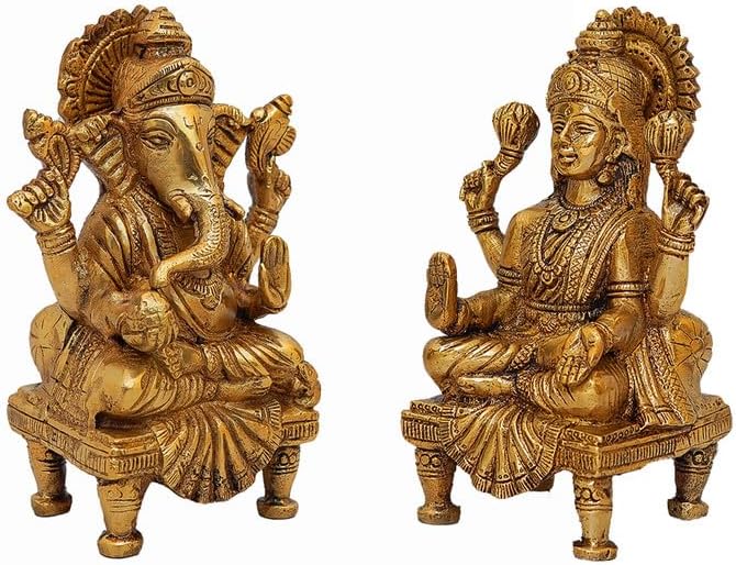 Statuestudio Sitting Ganesha Lakshmi Brass Statue