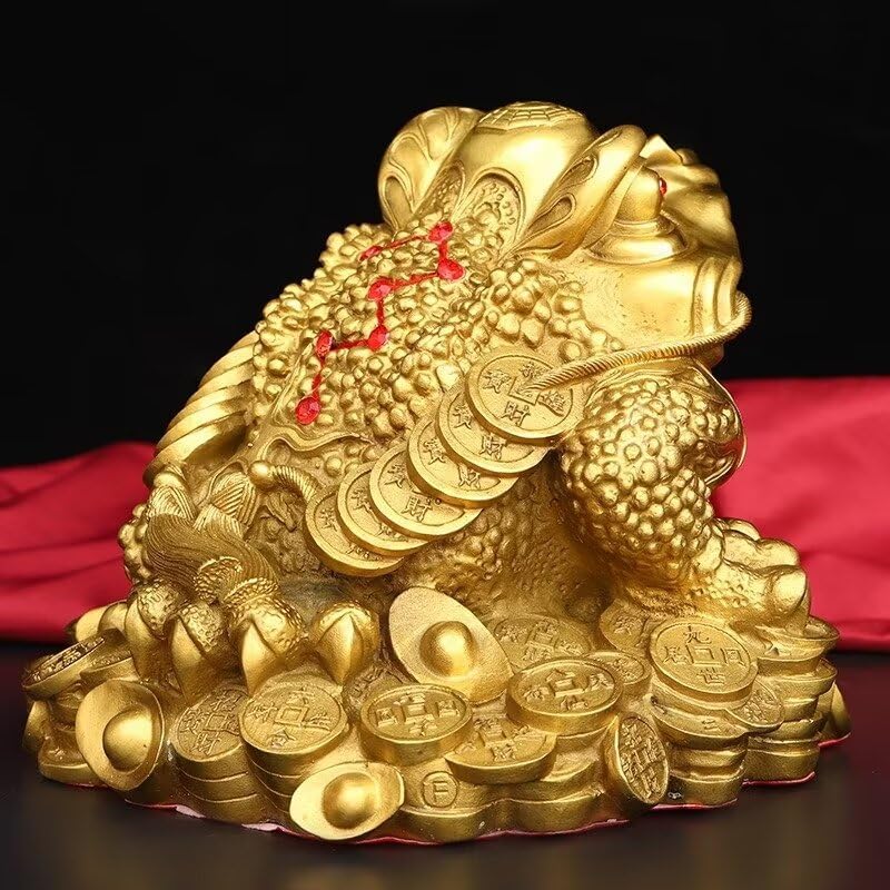 Julrybox Golden Toad Figurine Brass Wealth Statue