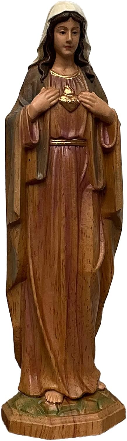 XXLTY Exquisite Solid Wood Virgin Mary Statue with Sacred Heart