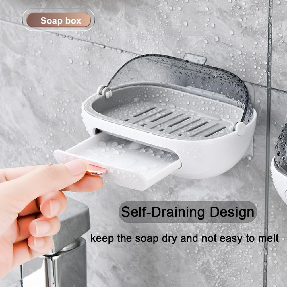 NICAVKIT 2 Pack Shower Soap Holder with Lid and Drain