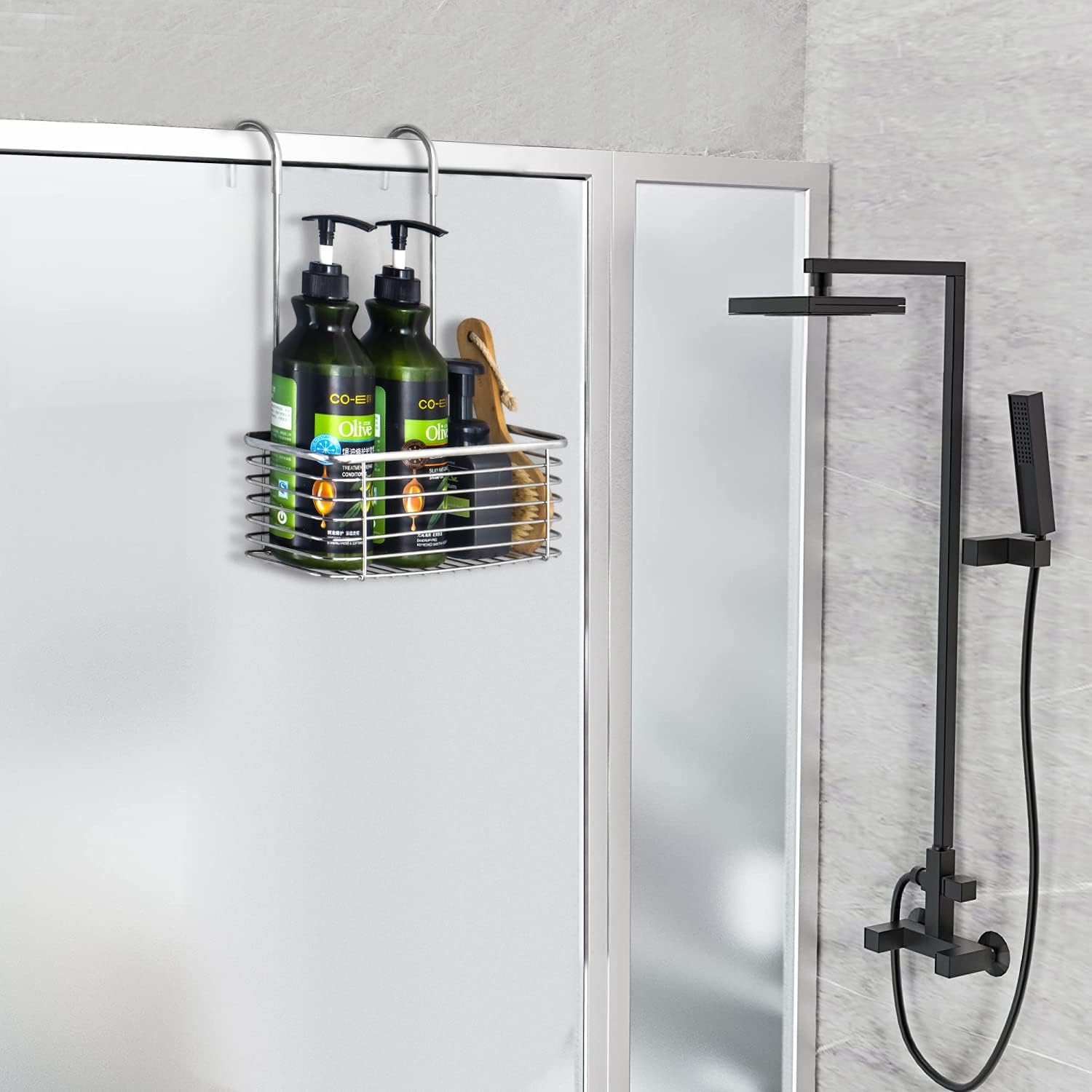 304 Stainless Steel Hanging Shower Rack with Rotatable Hooks