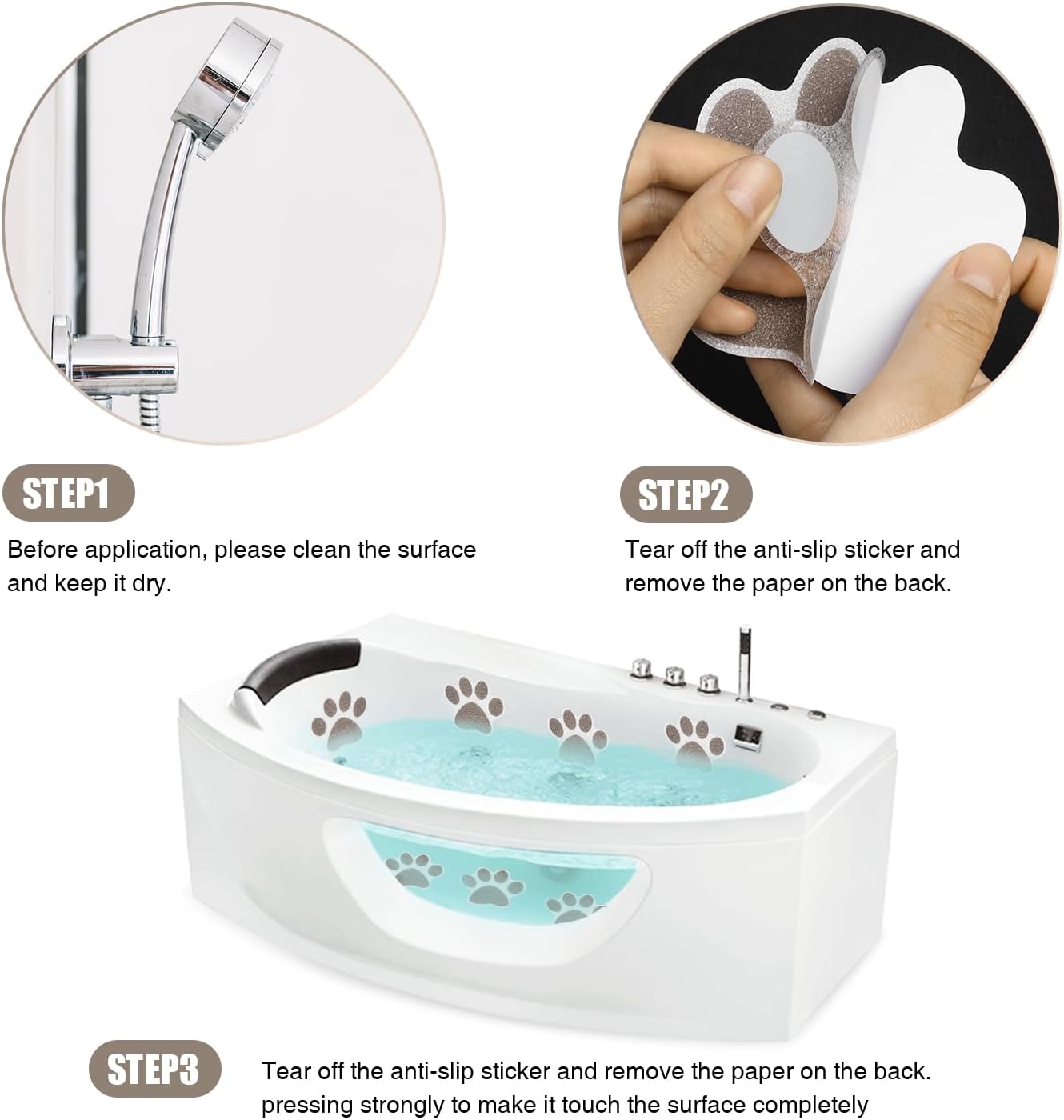 Secopad Non-Slip Bathtub Stickers 24pcs Bear Paw Design