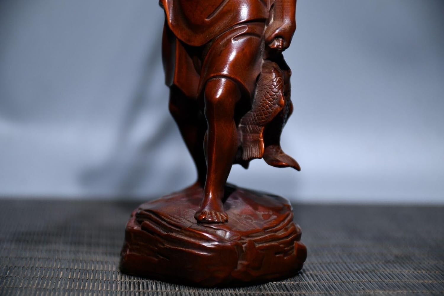Handcrafted Boxwood Fisherman Statue Meditating Home Decor