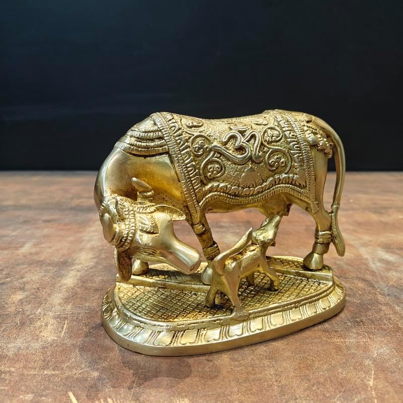 Statuestudio Brass Cow with Calf Statue