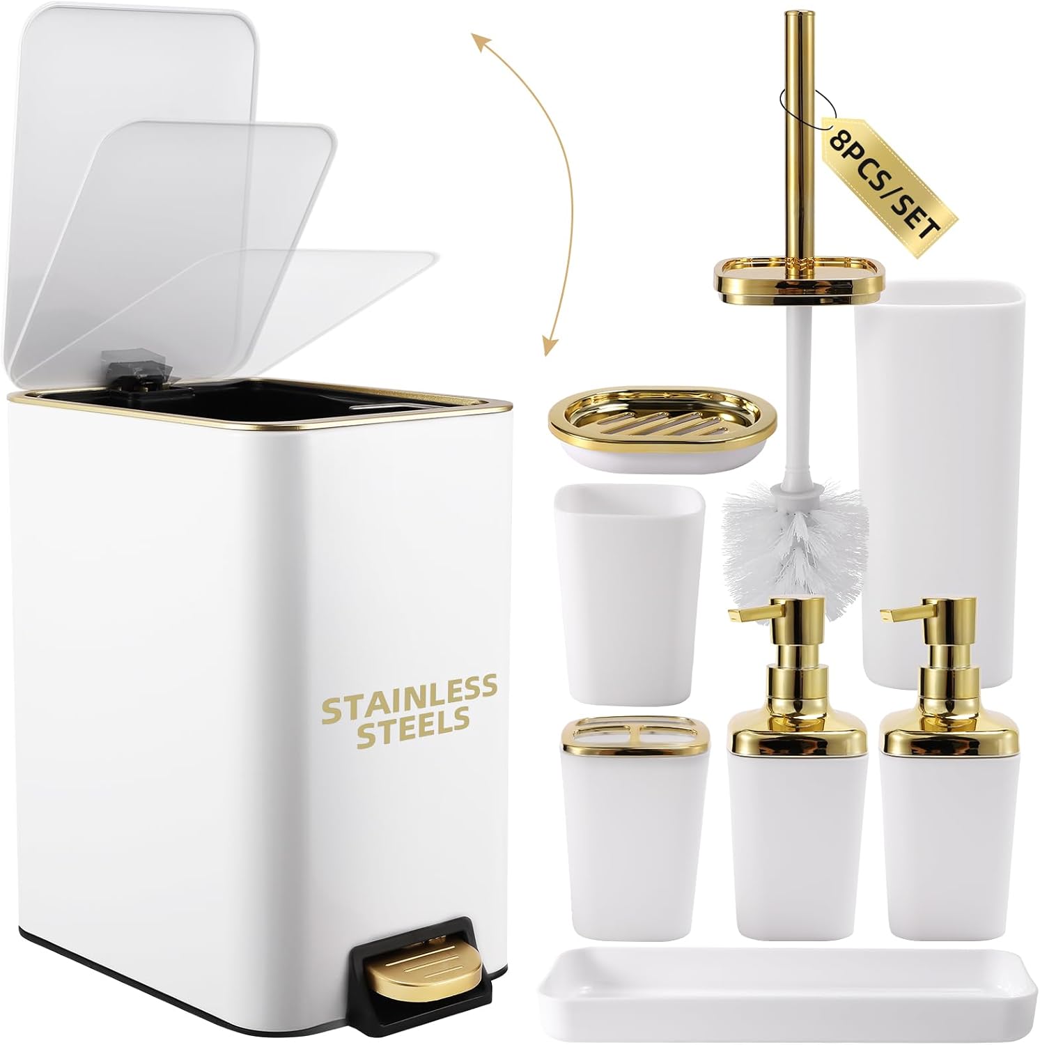 XLHOMO White Gold 8-Piece Bathroom Accessory Set
